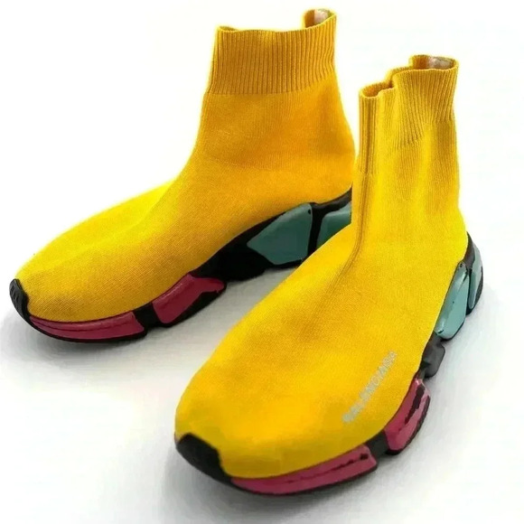 Balenciaga Speed High-Top Yellow  Sneakers in size 36EU /6 US women's- pre-loved - Picture 1 of 17